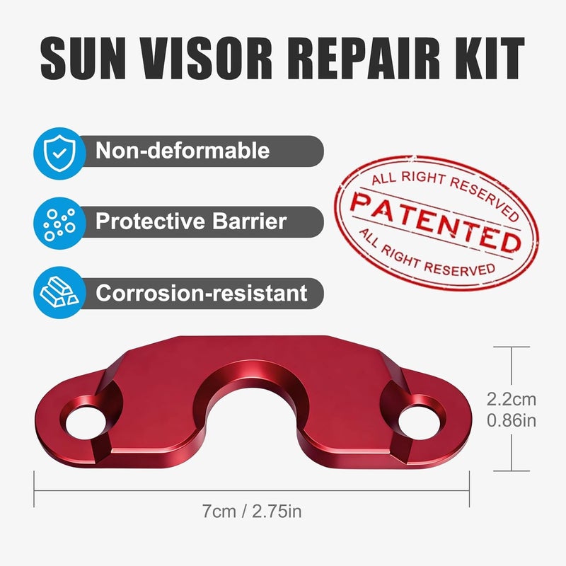 Veharvim Upgraded Aluminum Alloy Sun Visor Repair Kit for Jeep, Heavy Duty Sun Visor Clip Compatible with Jeep Wrangler JK 2018/ JL/Wrangler 2018-2023/ Gladiator 2020-2023,Red - Image 3